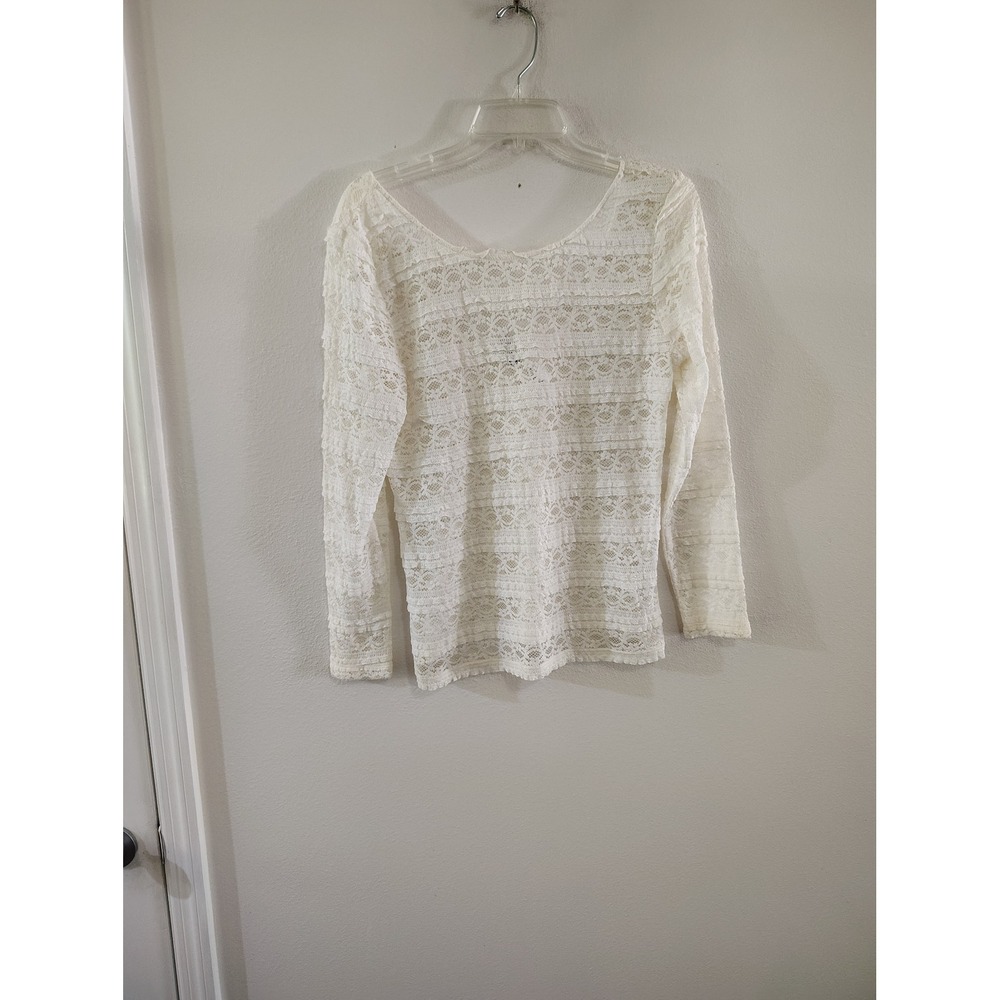 H&M Divided White‎ Floral Lace Long Sleeve Scoop Neck Top Large Boho Coquette
